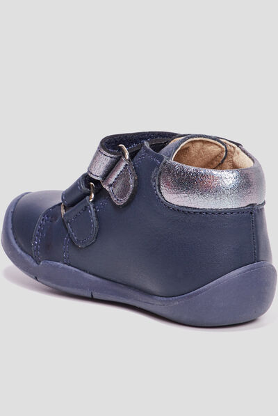 Bottillons en cuir Wakalla bleu marine bébé fille