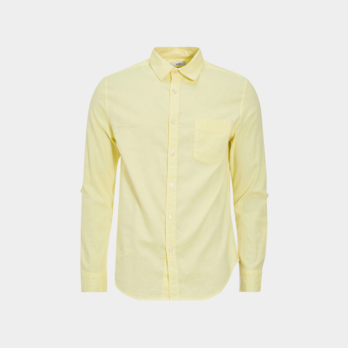 Chemise manches longues lin mélangé jaune clair homme