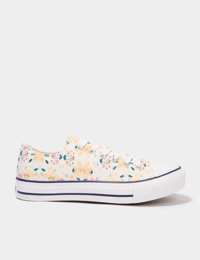Tennis basses en toile &agrave; lacets jaune femme