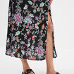 Jupe midi fendue fluide noir femme