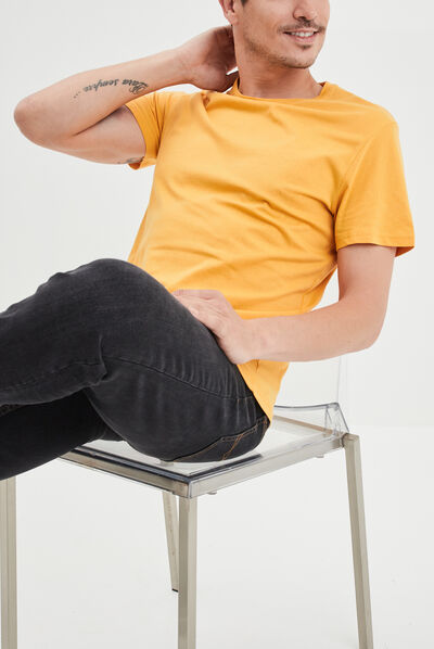 T-shirt en coton manches courtes jaune moutarde homme