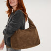 Sac effet su&eacute;dine zipp&eacute; grand format vert kaki femme