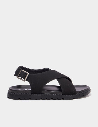 Sandales brides crois&eacute;es noir femme