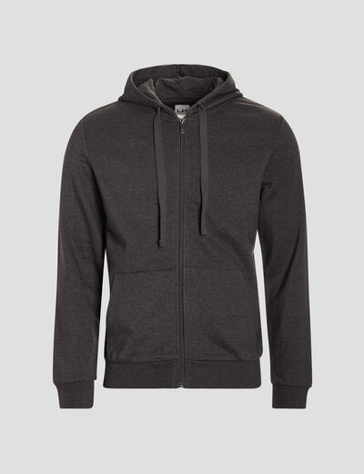 Sweat zippé molleton à capuche gris foncé homme
