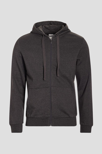 Sweat zipp&eacute; molleton &agrave; capuche gris fonc&eacute; homme