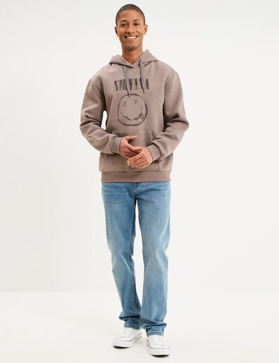 Sweat hoodie molleton 1 poche Nirvana taupe homme
