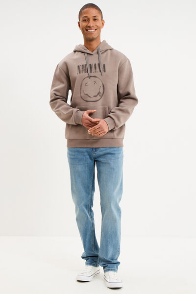 Sweat hoodie molleton 1 poche Nirvana taupe homme