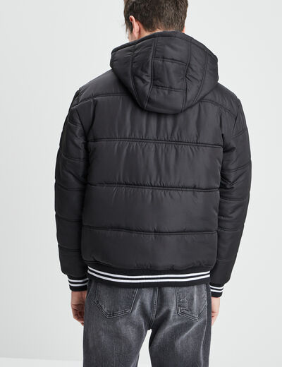 Doudoune doublée droite à capuche noir homme