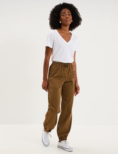 Pantalon cargo droit cropped lyocell beige femme