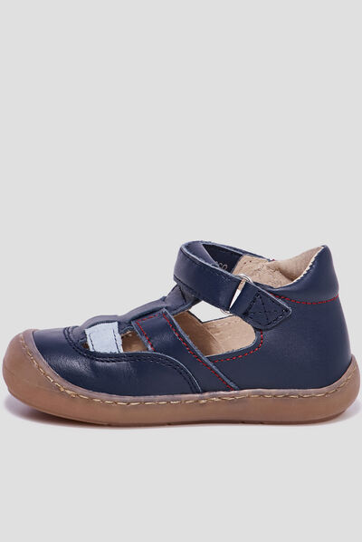 Salomés à scratchs en cuir bleu bébé garçon