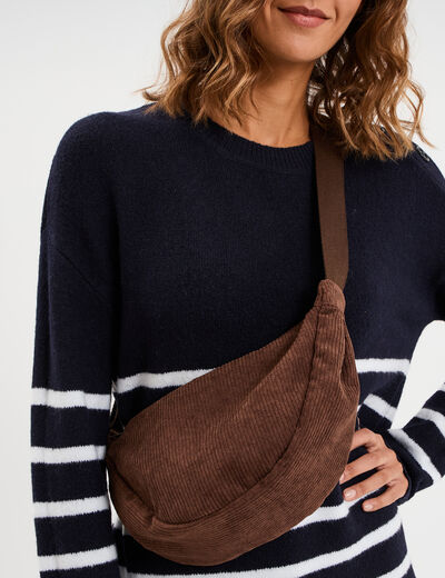 Sac banane effet velours c&ocirc;tel&eacute; marron fonc&eacute; femme