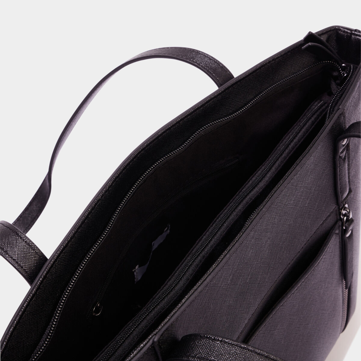 Sac shopper d&eacute;tails zipp&eacute;s noir femme