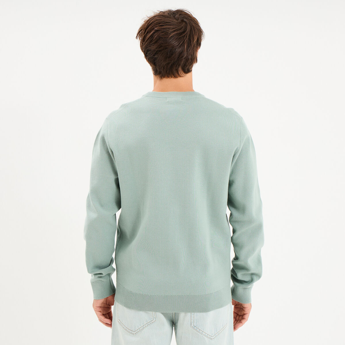 Pull col rond manches longues bleu gris homme