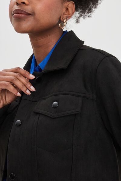 Veste suédine ajustée boutonnée noir femme