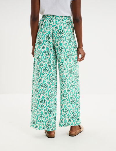 Pantalon large fluide taille &eacute;lastiqu&eacute;e ecru femme