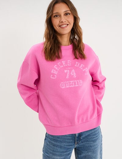 Sweat col rond manches longues rose fushia femme