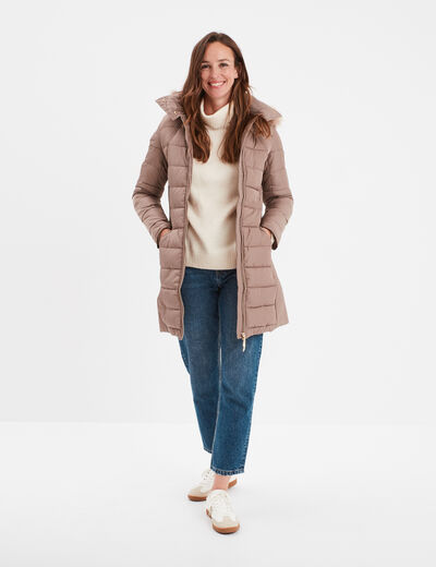 Pull col roulé droit manches longues creme femme