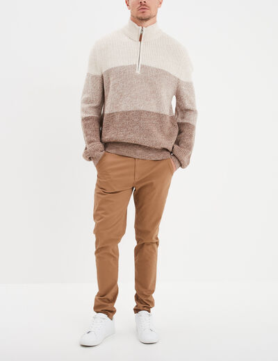 Pull camionneur col zippé taupe homme