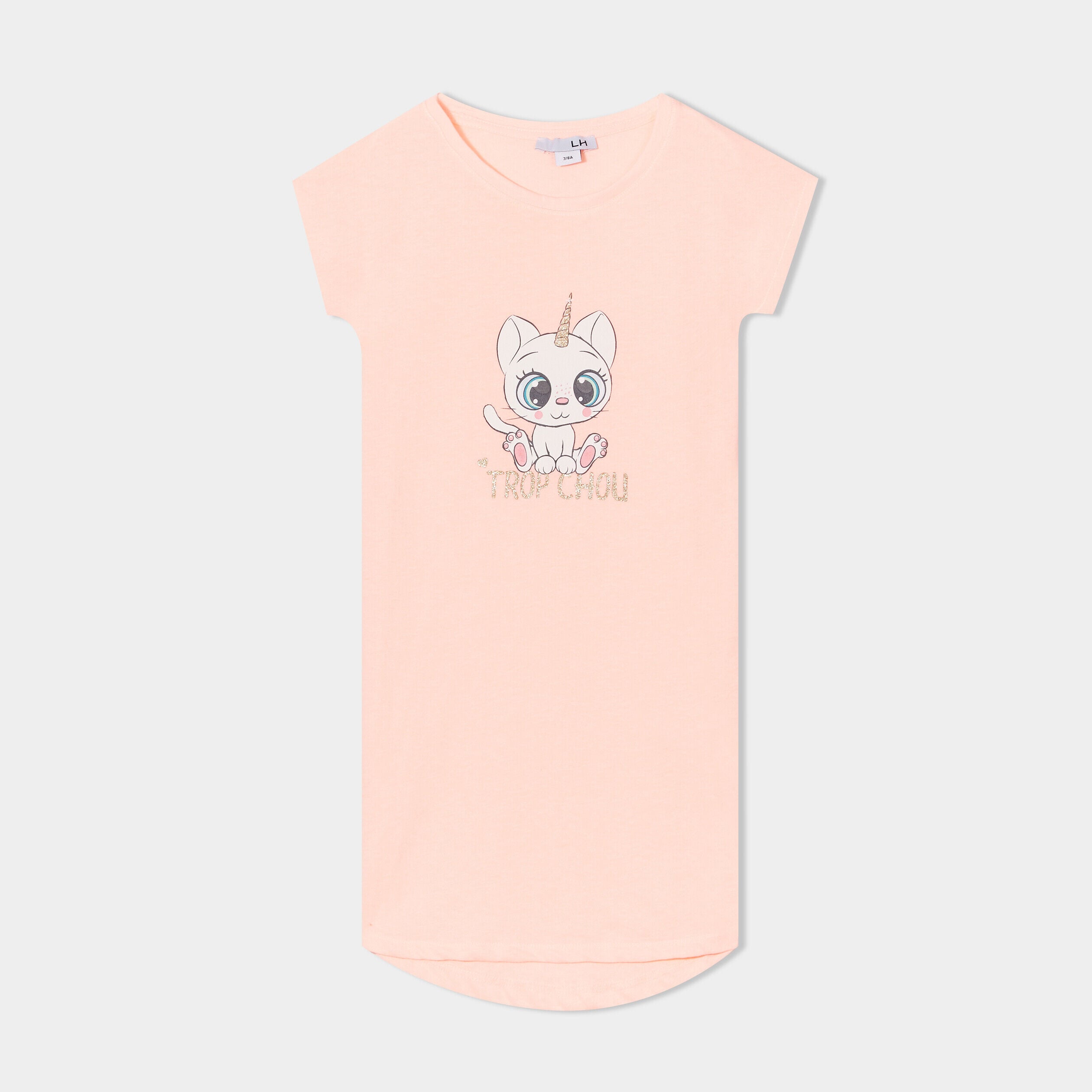 Chemise de nuit manches courtes coton orange fluo fille LH