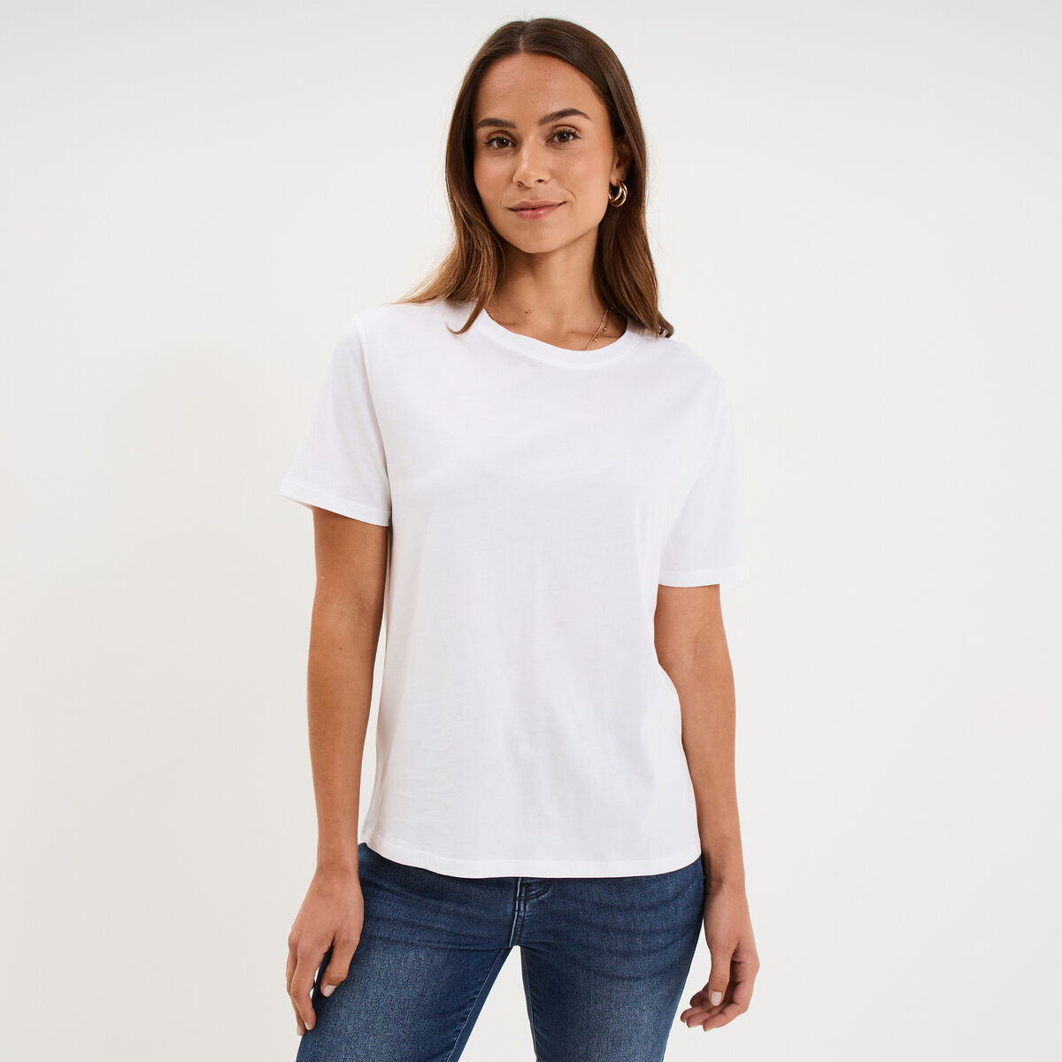 T-shirt col rond manches courtes coton blanc femme