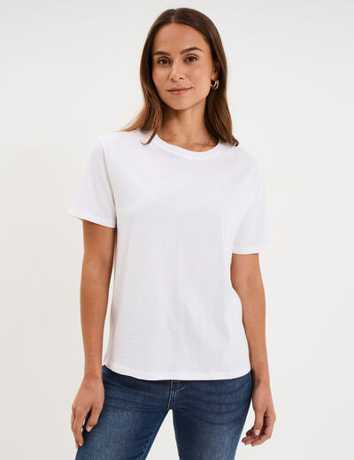 T-shirt col rond manches courtes coton blanc femme