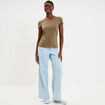 T-shirt coton col rond manches courtes vert kaki femme