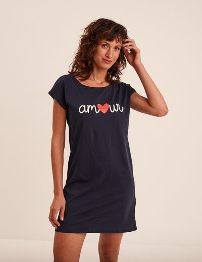 Chemise de nuit manches courtes coton bleu marine femme