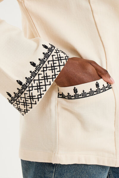 Veste esprit kimono brod&eacute;e coton ivoire femme