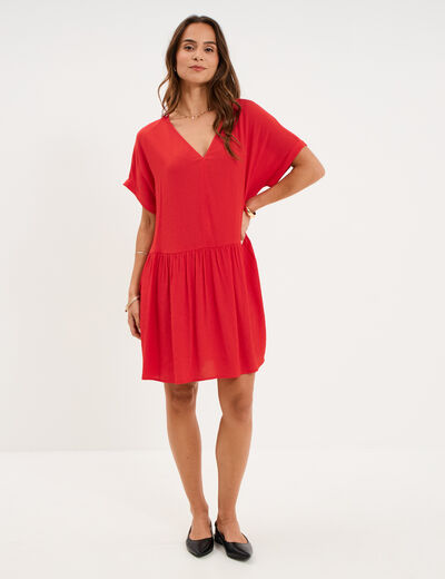 Robe courte fluide manches courtes rouge femme