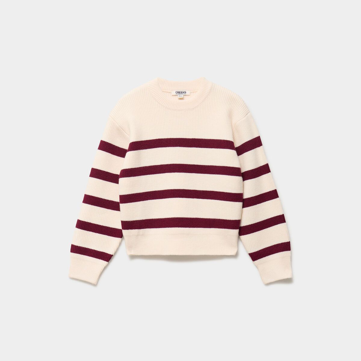 Pull relax col rond manches longues bordeaux fille