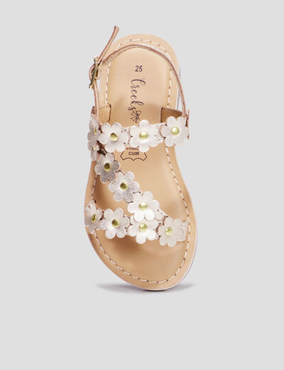 Sandales brides à fleurs en cuir Creeks jaune or fille