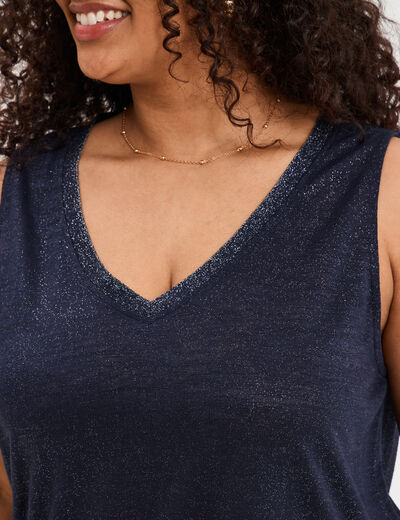 D&eacute;bardeur droit col en V sans manches bleu fonc&eacute; femme grande taille