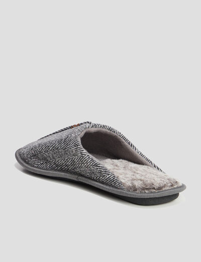 Chaussons mules intérieur fourré gris homme