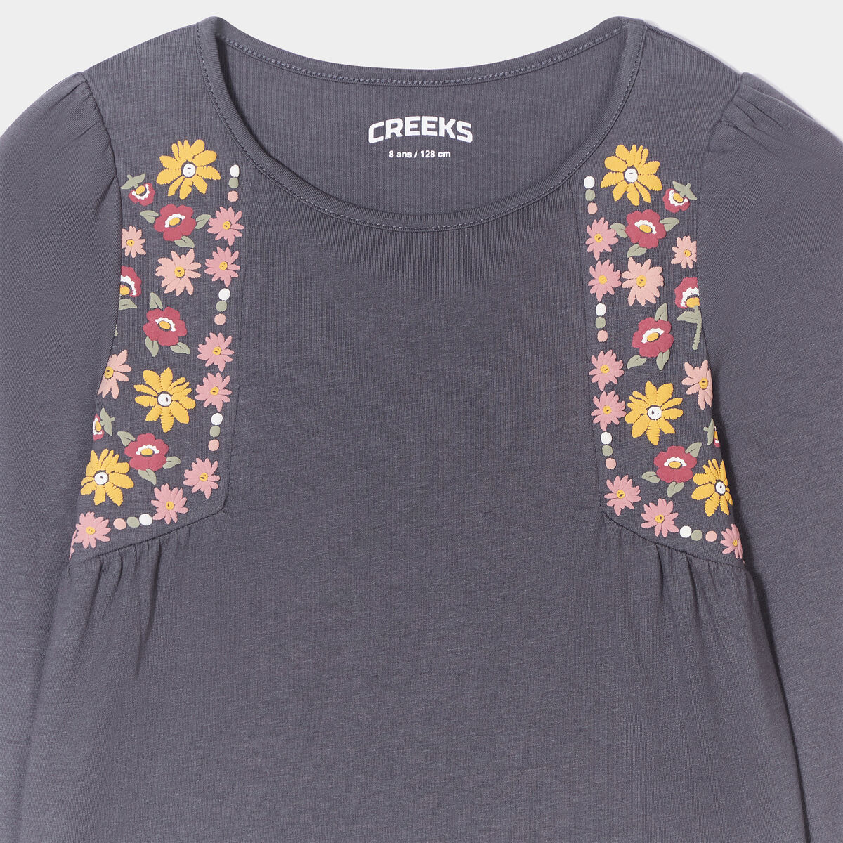 T-shirt droit avec empiècements Creeks gris foncé fille