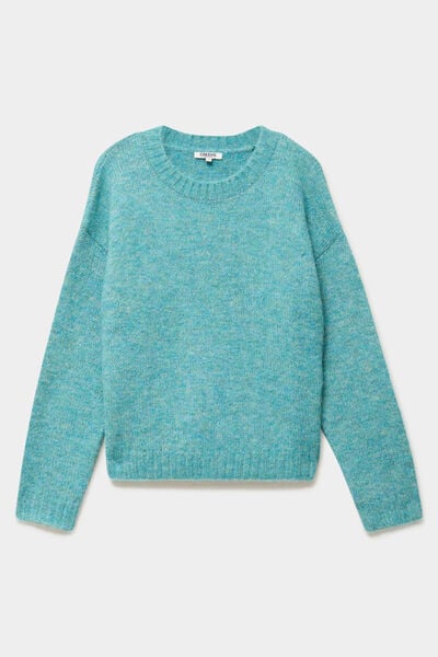 Pull col rond manches longues bleu canard femme