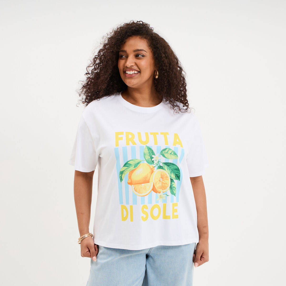 T-shirt avec manches courtes droit coton blanc femme grande taille