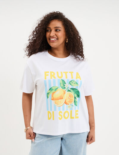 T-shirt avec manches courtes droit coton blanc femme grande taille