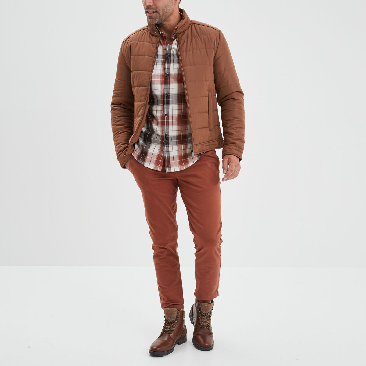 Pantalon chino slim coton marron foncé homme