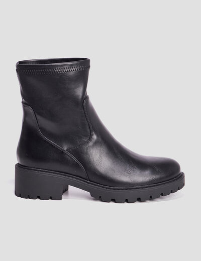 Bottines ranger crantées bout rond noir femme