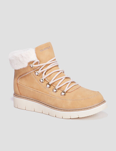 Bottines fourr&eacute;es &agrave; lacets Trappeur sable femme