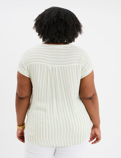 Blouse col en V manches courtes vert kaki femme grande taille