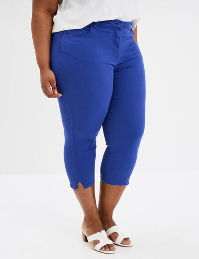 Pantalon corsaire skinny taille haute bleu roi femme grande taille