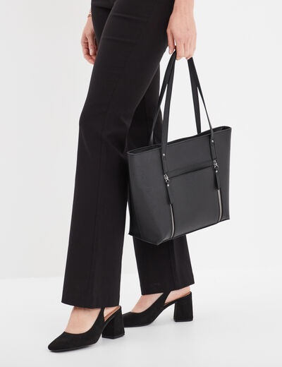 Sac shopper d&eacute;tails zipp&eacute;s noir femme
