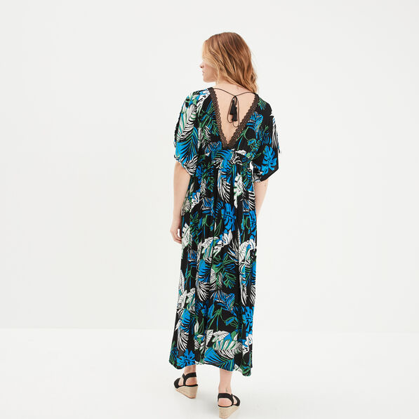Robe longue évasée noir femme
