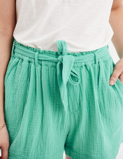 Short paperbag fluide coton vert menthe femme