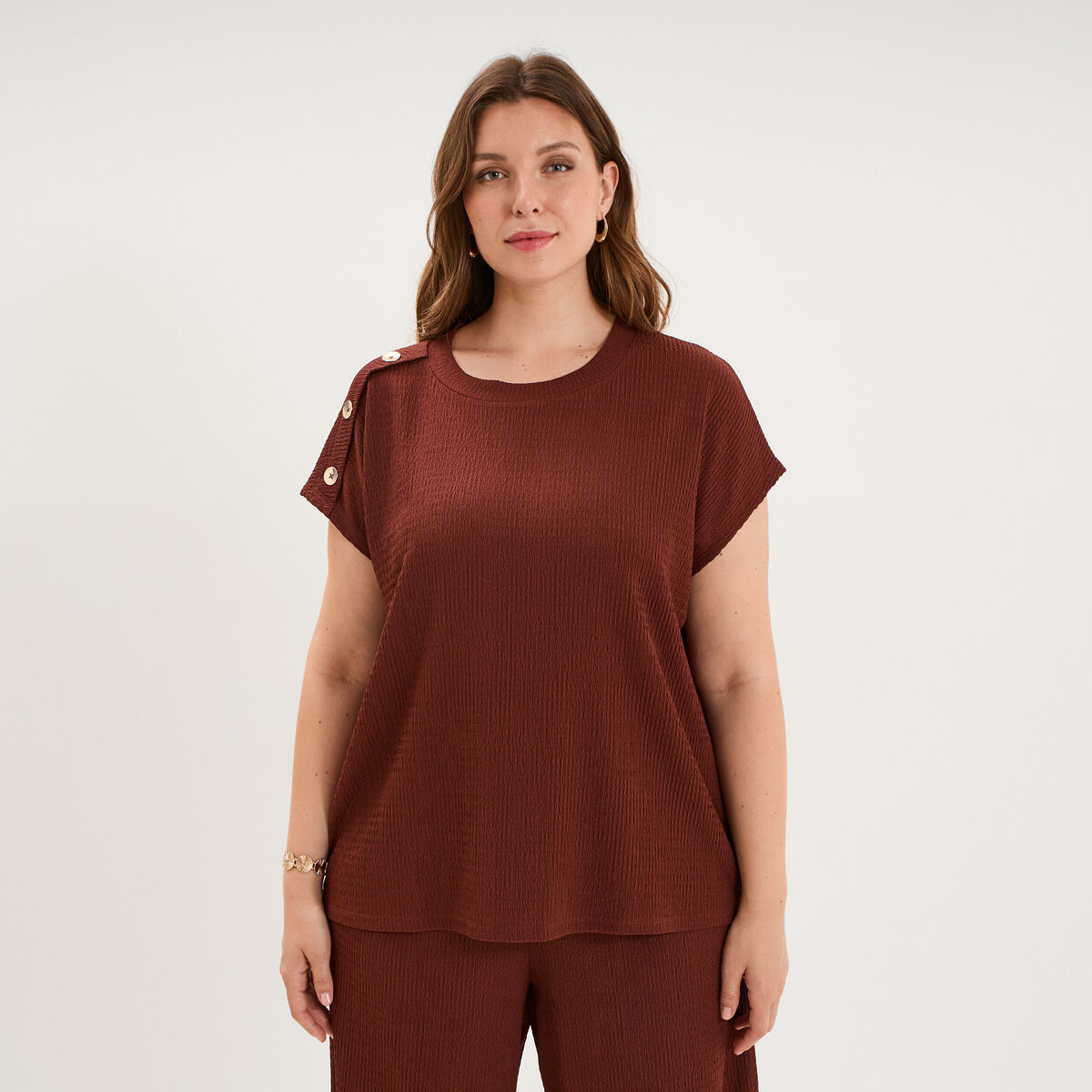 T-shirt manches courtes gaze de coton bordeaux femme grande taille