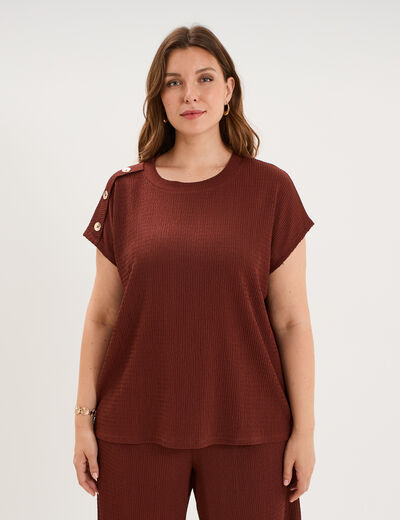 T-shirt manches courtes gaze de coton bordeaux femme grande taille
