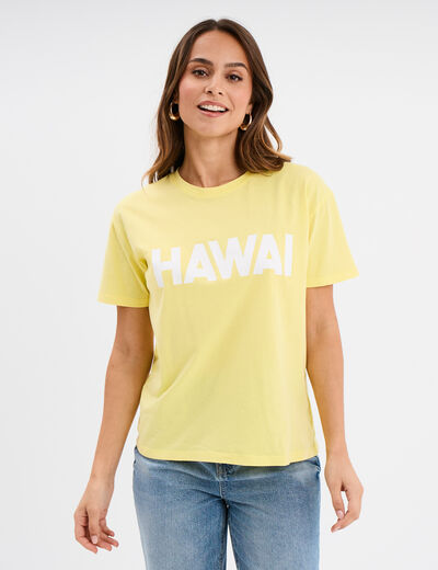 T-shirt droit manches courtes coton jaune fluo femme