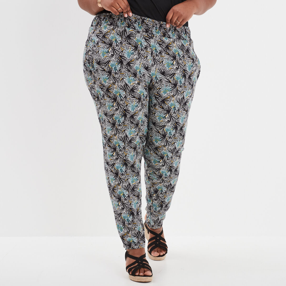 Pantalon fluide taille élastiquée noir femme grande taille