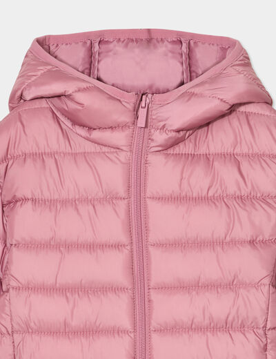 Doudoune légère zippée à capuche vieux rose fille